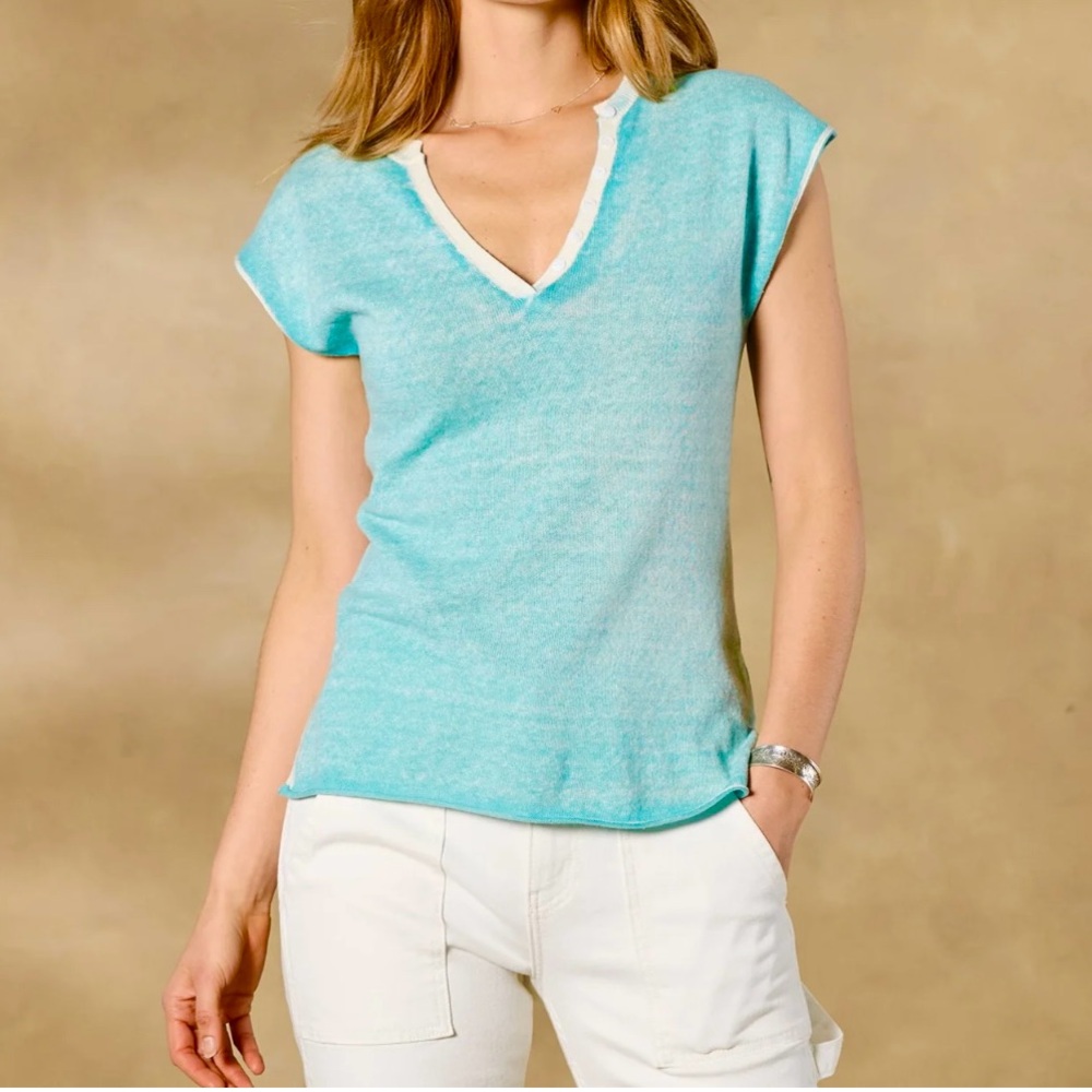 NWT Sundance Women’s Laurette Sweater Tee , Short Sleeve , Cotton Blue Size L